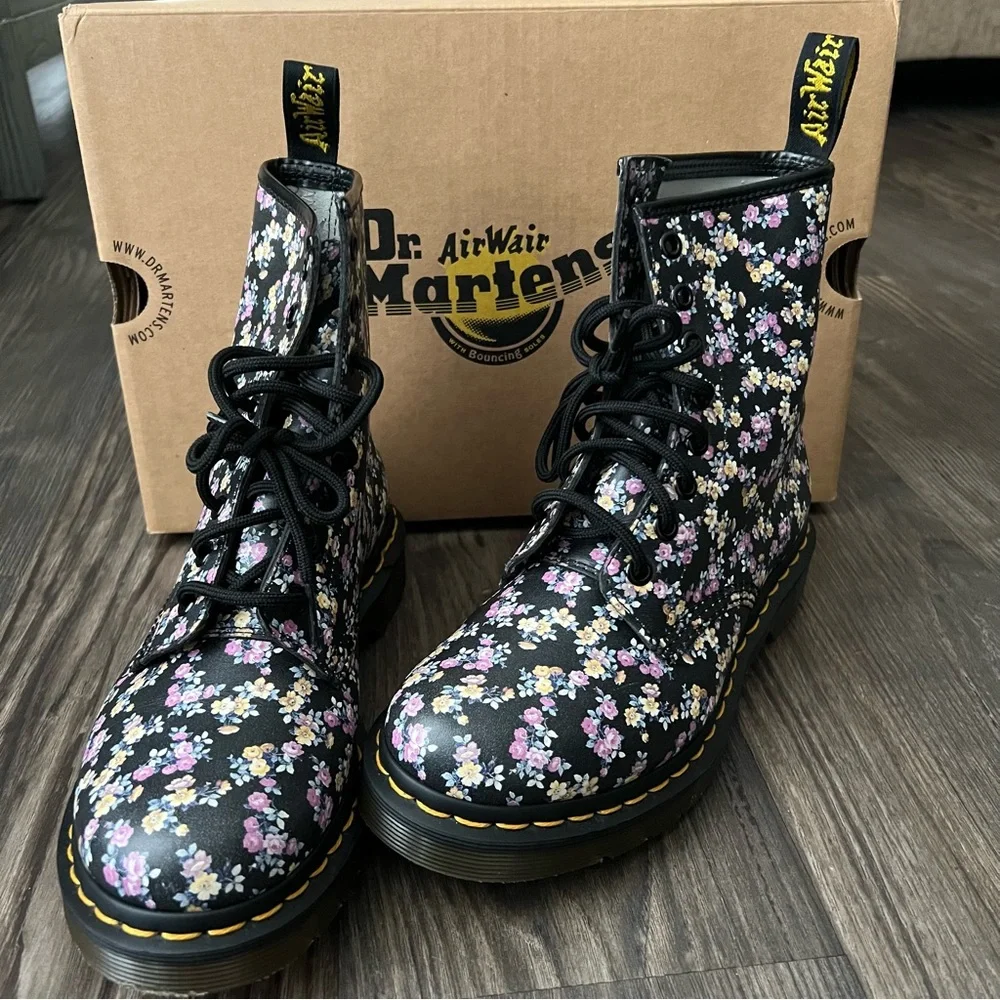 Dr. Martens Black Floral Air Wair Boots - Picture 3 of 15